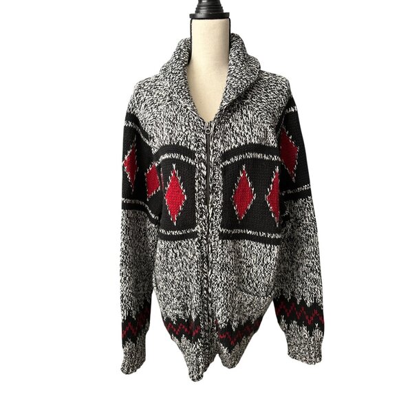 American Eagle Cotton Cardigan Full Zip Sweater Red Diamond Pattern XL - Picture 1 of 7